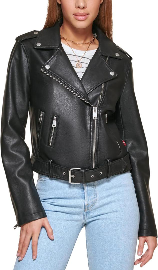 Levi's Women's The Belted Faux Leather Moto Jacket (Regular & Plus Size) (Large, Black)