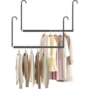 Hanging Closet Rod Adjustable Width Height Closet Rods For Hanging Clothes Black 2 Pack Closet Extender Hanging Rod Clothes Space-Saving Hanging Bar Organizer