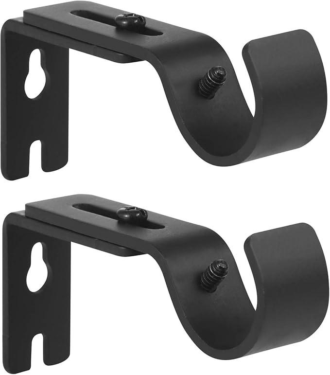 Heavy Duty Adjustable Curtain Rod Brackets Holders for 1 Inch Rod, Black Color, Pack of 3