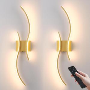 Battery Operated Wall Sconces Set of Two with Remote Control, Stepless Colors 3000K-6000K & Dimming, LED Gold Wireless Wall Light for Living Room, Hallway, Bedroom, 27.5 Inch (2 Pack)