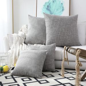 Kevin Textile 2 Pack Decorative Linen Throw Pillow Covers, Neutral Outdoor Pillows Cover Large Cushion Cases Boho Farmhouse Decor for Couch Chair Bedroom, 24 x 24 inches, 61cm, Grey (Gray)