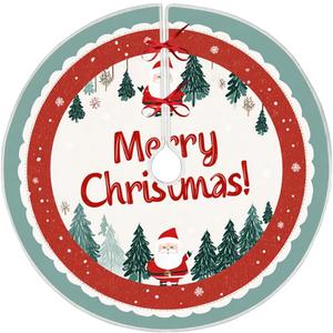 Christmas Tree Skirt 47.2 Inch Blue Green Round Santa and Pine Forest Pattern Merry Christmas Design Holiday Decoration for Xmas Tree Skirt Home Living Room Decor (Colorful889)