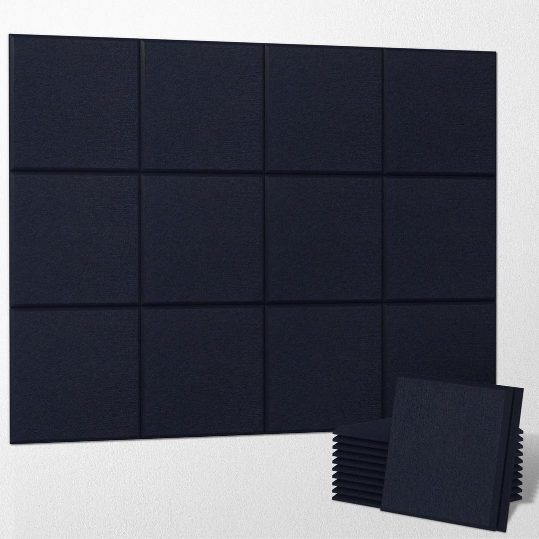UMIACOUSTICS 12 PCS Acoustic Panels,11.8" x 11.8" x 0.35" Sound Proof Wall Panels, Sound Absorbing Panels and Cork Board for Office, Studio, Home Theater, Deep Blue