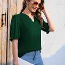 Womens Puff Short Sleeve Tops Summer V Neck Ruffle Collar T Shirt Business Casual Blouse Loose Casual Tshirts (Green, M)