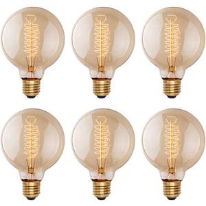 Edison Incandescent Light Bulbs 60 Watt, G25(G80) Vintage Light Large Bulb, 6-Pack Globe Bulbs 2100K Warm White, E26 Medium Base Dimmable, 240 Lumens Filament, Vanity Light Bulbs for Bathroom (Amber Glass-2100k)