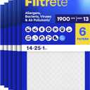 Filtrete 14x25x1 Air Filter, MERV 13 MPR 1900, Allergens, Bacteria, Viruses & Air Pollutants, 3-Month AC/Furnace Filters, Cleaner Air Reliable Airflow, 6 HVAC Filters(Act Size 13.62x24.62x0.78 in)