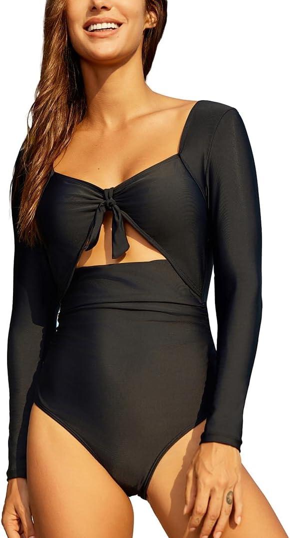 Women's One Piece Long Sleeve Rash Guard UV Protection Printed Surfing Swimsuit Swimwear Bathing Suit M