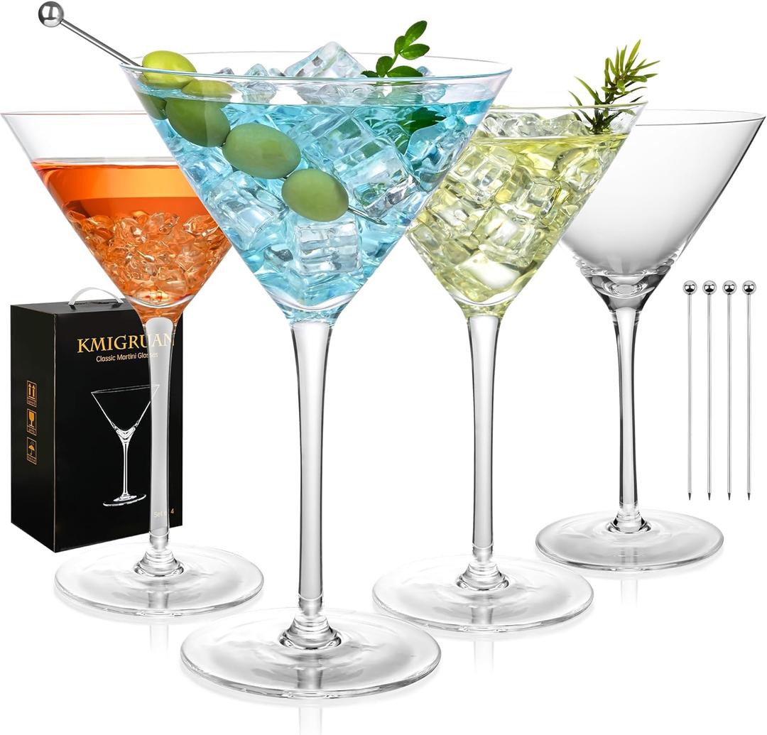 KMIGRUAN 10oz Large Martini Glasses Set of 4,Classic Crystal Cocktail Glasses,Hand Blown Martini Glass for Espresso Martini, Cosmopolitan, Manhattan, Home Bar Gift Set