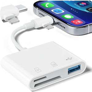 SD Card Reader for iPhone iPad, Micro SD Card Reader Memory Card Reader with USB Adapter Plug and Play Trail Game Camera Card Viewer Supports SD and TF Card No App Required