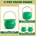 JOYIN 4PCS St.Patrick's Day Green Cauldrons with Handle Party Supplies Set with 1 Pcs Large, 1 Medium and 2 Small Plastic Lucky Leprechaun Pots for Saint Patricks Pot of Gold Party Decorations, 7.5*6 Inches
