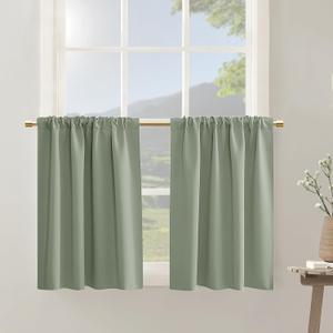 Bathroom Curtains for Small Windows,Blackout Privacy Sage Green Curtains 30 Inch Length for Mini Laundry Room Bedroom Kitchen,Light Green Short Boho RV Curtain for Camper Travel Trailers,2 Panels Set