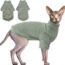 Idepet Sphynx Hairless Cats Sweater Shirt Kitten Soft Puppy Clothes Pullover Cute Cat Pajamas Jumpsuit Cotton Apparel Pet Winter Turtleneck for Cats and Teacup Chihuahua Small Dogs(Green,S)