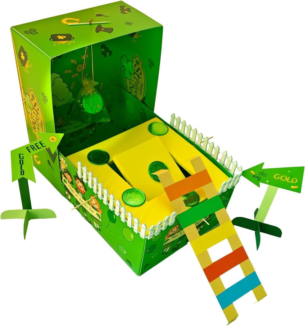 St Patrick's Day Leprechaun Trap Kit - St. Patricks Day Decorations Leprechaun Trap Crafts Kit for Kids St Patricks Day Party Supplies (Double Staircase)