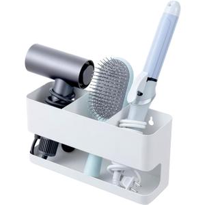 MyGift Hair Tool Organizer, 3-in-1 Metal Hair Dryer Holder, Wall Mounted Blow Dryer Holder, White Bathroom Organizer for Curling Irons, Hair Straighteners, Hair Brush Holder and Hot Tools