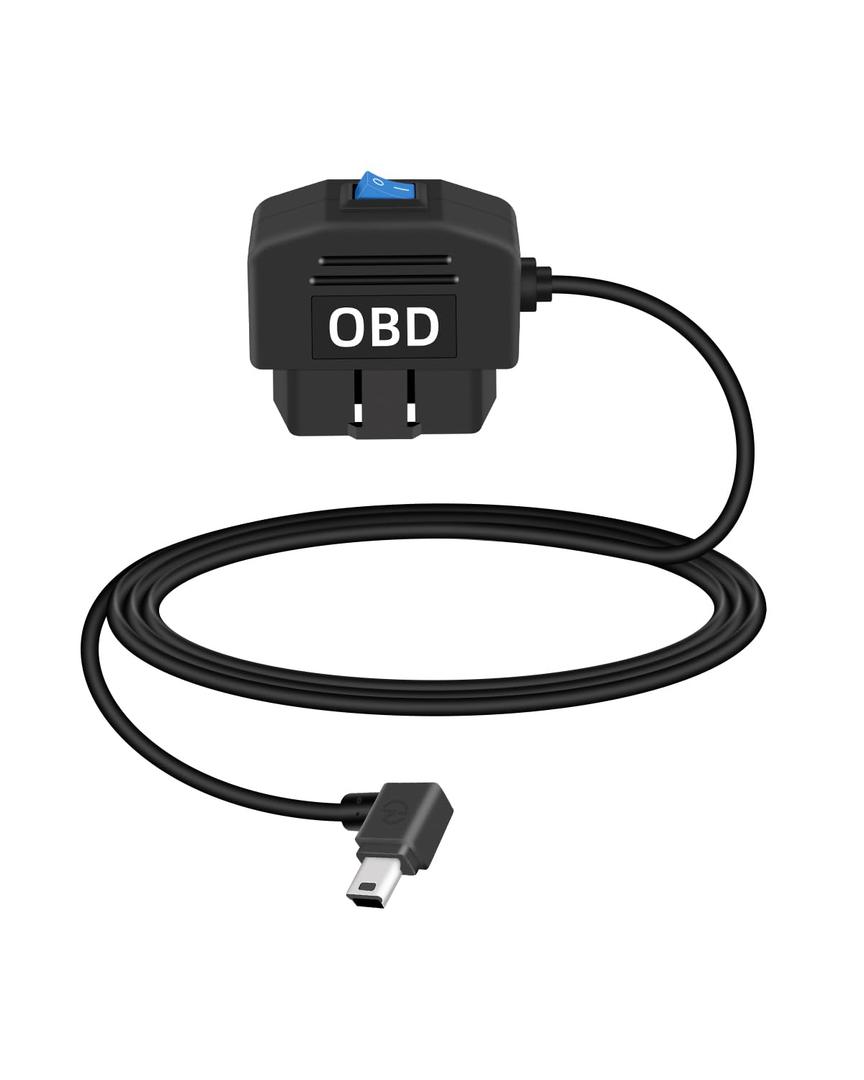 OBD 2 to MINI USB Power Cable for Dash Cam,90 Degrees USB Mini to OBD-II Hardwire Cable Adapter with Switch Button for Dash Camera 24 Hours Surveillance/Acc Mode,(3.5M/11.5Ft)