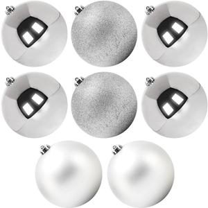 Extra Large Size Outdoor Christmas Ornaments, Oversized Huge Big Shatterproof Xmas Christmas Plastic Balls for Outside Lawn Yard Tree Hanging Decorations (8"/200mm, Silver, 8 Packs)