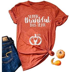 Extra Thankful This Year T-Shirt Women Thanksgiving Pregnancy Announcement Shirt Cute Baby Feet Fall Maternity Tops (As Shown-2, L)