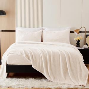 YIYEA Faux Fur Sheets, Luxury Ultra Soft Fleece Bed Sheets Set, Fluffy Plush Velvet Bedding for Fall Winter, Cozy Warmth, No Shedding, 4PC, Full, Ivory