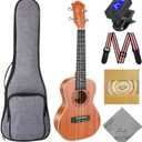 Ranch Soprano Ukulele 21 inch Professional Wooden ukelele Instrument Kit with 12 Online Lessons Small Hawaiian ukele Guitar ukalalee Starter Pack Bundle Gig bag, Tuner, Strap, Aquila Strings Set