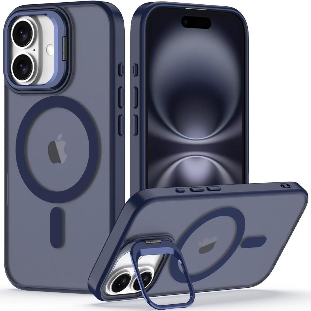 Nvollnoe for iPhone 16 Case Compatible with MagSafe Military Grade Shockproof Heavy Duty Protective Adjustable Kickstand Matte Semi Clear Phone Case for iPhone 16(Blue)