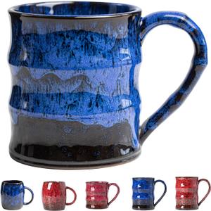 Midnight Blue Ceramic Coffee Mug 15oz - Handcrafted Artisan Mug with Large Handle for Comfort, Unique Birthday Gift for Him/Her, Office Desk Essential, Safe for Dishwasher