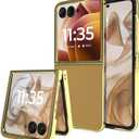 Case for Motorola Razr 2025 Plus/2024 Ultra Case,with screen protector,grain leather back cover,Military grade drop resistance,hard PC,Ultra durable protective case for razr 2025 plus,Silver Red (Gold Gold)