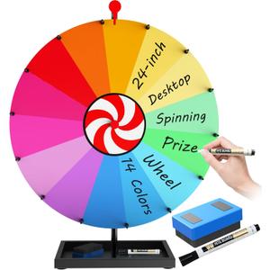 24 Inch Tabletop Spinning Prize Wheel, Spin Doodle Game Spinner, 14 Color Prize Wheel Spinner with Stand, Wheel of Fortune Game, Suitable for Trade Shows, Carnivals, Party Games (24)