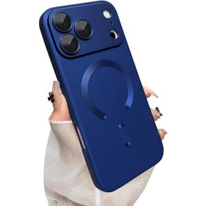 ankofave Magnetic for iPhone 17 Pro Max Case, with Camera Lens Protector, Compatible with Magnetic, Slim Shockproof Bumper Soft Silicone Metallic Luster Phone Case for iPhone 17 Pro Max, Dark Blue
