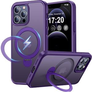 360 Rotatable Magnetic Stand for iPhone 12 pro max Case Compatible with Mag-Safe 16FT Military Drop Protection, Anti-Scratch/Fingerprint iPhone 12 pro max Phone Case(Matte-Purple)