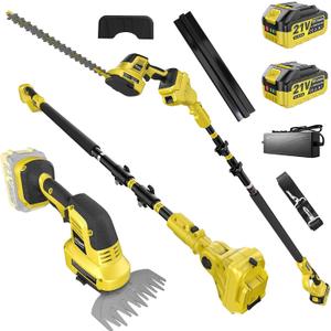 4-in-1 Pole Hedge Trimmer Cordless, Electric Hedge Trimmer and Grass Shear with Extension Pole, 180 Adjustable Angle, 16Ft Reach, 2x4.0Ah Battery, for Shrub Pruning