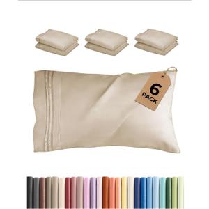 Standard Pillow Cases Set of 6 - Ultra Soft Hotel Quality Pillowcase Covers - Comfy, Cozy & Wrinkle Free - Shrink, Stain and Fade Resistant - Machine Washable Pillow Protectors - 6 Piece Set - Wheat