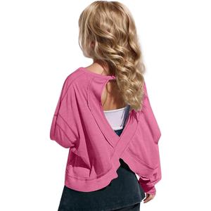 LRMQS Girls Long Sleeve Shirts Cute Fashion Crop Tops Preppy Youth Summer Spring Casual Trendy Teen Girl Clothes Outfits Size:M