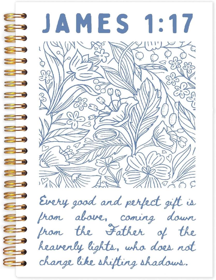 Blue Christian Notebooks, James 1:17 Bible Journaling Spiral Notebook, Religious Journals for Writing, Floral Bible Notebook for Note Taking, Christian Gifts for Women, Note Pads for Bible 5.5x8.3 Inch