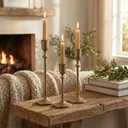 Antique Brass Candlestick Holders Set of 3, Cast Iron Taper Candle Holder for Dining Table Centerpiece, Wedding, Fireplace Mantel Decor, Vintage Tall Candle Stands, Christmas Decorations
