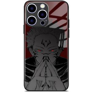 Anime Phone Case for iPhone 14, Shockproof Tempered Glass Back Manga Design Unique Aesthetic Protective Slim Cover (Sukuna)