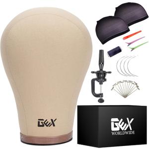 GEX 20" Canvas Cork Wig Block Mannequin Head for Wig Making Drying Styling Display with Table C Clamp Stand Holder (Light Brown 20") GEX 20" Canvas Cork Wig Block Mannequin Head for Wig Making Drying Styling Display with Table C Clamp Stand Holder (Light Brown 20")