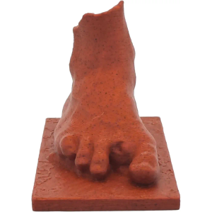Right Foot Figurine of Four Toes, Greek Mythology Decor with Red Granite-Like Texture Finish, Paint-It-Yourself Figurine, 2.4 inches Tall