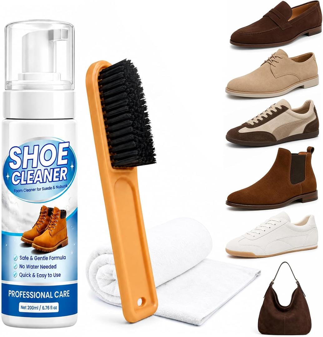 Shoe Cleaner 6.76 fl oz, Suede & Nubuck Cleaning Kit for Shoes, Boots, Sneakers & Bags, Suede Cleaner Kit