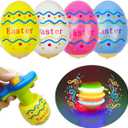 Pinkiwine 4 Pack Easter Eggs Light Up Spinning Tops with Flashing LED Lights for Kids Boys Girls Easter Basket Stuffers Toys Gifts