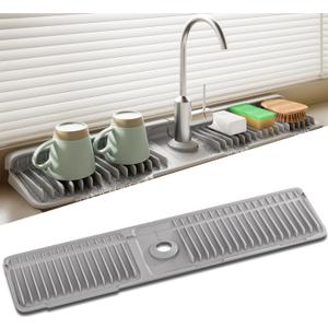 Faucet Mat for Kitchen Sink, 24 Inch Longer Silicone Sink Splash Guard, 7Slope Fast Self-draining, Fast Drying Tidy Faucet Mat Splash Guard