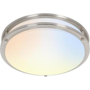 hykolity 16 inch Dimmable LED Flush Mount Ceiling Light Fixture, Brushed Nickel, 36W, 2200LM, 2.7/3/3.5/4K/5K Adjustbale, 120Light Angle, CRI80, Ceiling Lamp for Bedroom, Kitchen, Office, ETL Listed