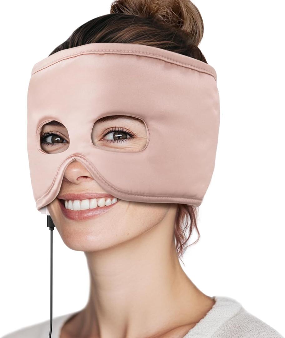 Heated Sinus Relief Mask for Sinus Pressure, Migraine & Headache  USB Corded Face Heating Pad with 3 Temperature Settings & 30-Min Auto Shut-Off, Pink