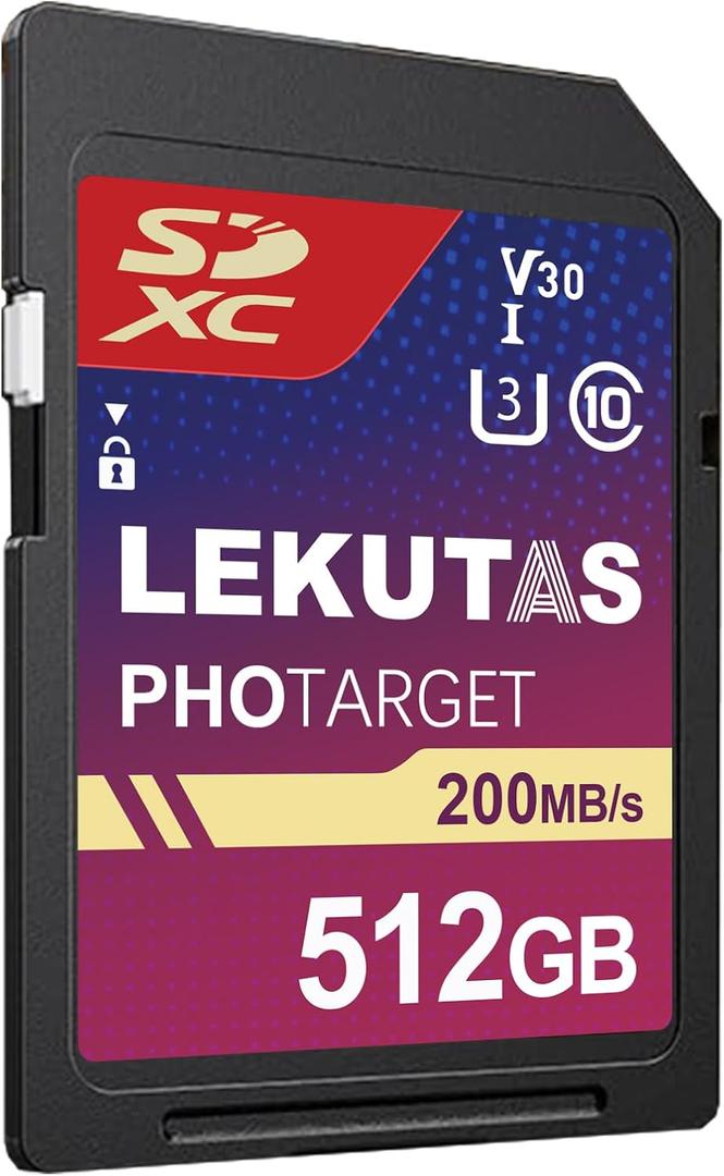 512GB SDXC UHS-I Memory Card - Up to 200MB/s Read Speed, C10, U3, V30, 4K UHD, Full-HD 4K Video SD Card for Canon Nikon Sony Panasonic DSLR, Mirrorless Cameras