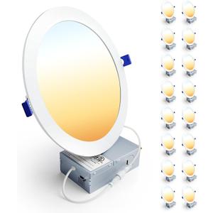 Ensenior 16 Pack 8 Inch LED Recessed Ceiling Light, Dimmable, 2700K-5000K 5CCT, 1600LM 18W 120V, High Brightness Canless Wafer Downlight - ETL&FCC&IC
