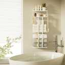White Towel Rack for Bathroom, Metal Towel Holder for Bathroom Storage Rack with Shelf, 3-Tier Wall-Mounted Towel Organizer - Holds Rolled Towels
