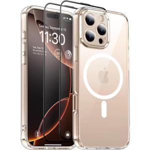 SPIDERCASE Designed for iPhone 16 Pro Max Case, Built-in Camera Protection with 2Pcs Screen Protectors [Not Yellowing] Slim Protective Phone Case for iPhone 16 Pro Max 6.9'',Clear