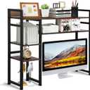 Desk Shelf Storage, 38 inch, 4-Tier Wood Bookshelf Organizer, Computer Desk Hutch - Dark Brown