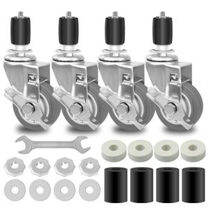 3 Inches Prep Table Wheels, Expanding Stem Caster Wheels Set of 4 with Side Brake, fit for 7/8" and 1" ID Tube Leg for Stainless Steel Worktable, Cart, Furniture Legs, Commercial Kitchen Prep Table