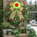 2 Pack Red Green Christmas Bows Decorations 9"x13" Large Plush Wreath Bows Ornaments with Green Red Dot for Xmas Tree Home Fence Stairs Fireplace Front Garland Indoor Outdoor Decor