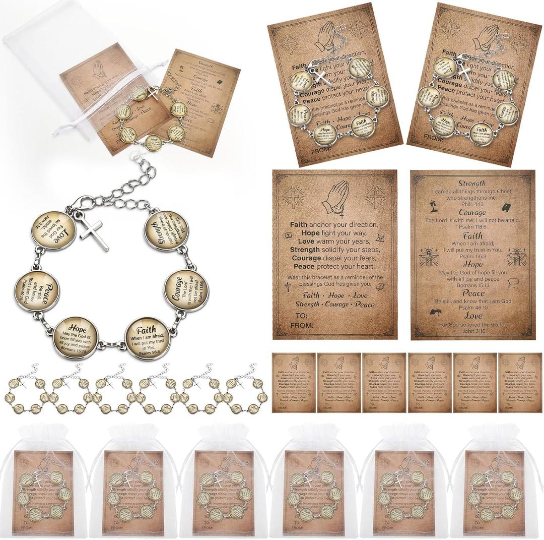 Kenning 6 Set Christian Cross Bracelet for Women Mother's Day Church Bracelet Vintage Inspirational Gifts Christian Religious Jewelry for Women Employee Appreciation Gifts